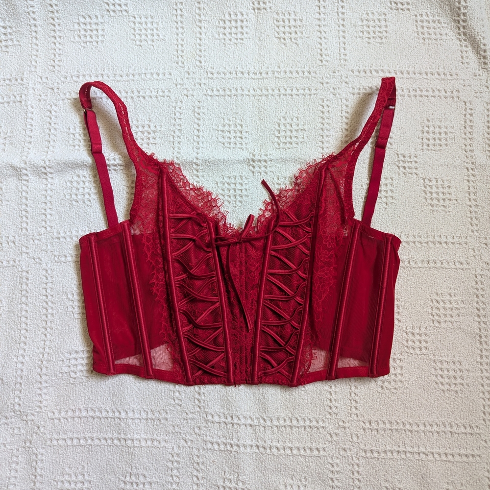 victoria's secret elegant red lace corset crop top